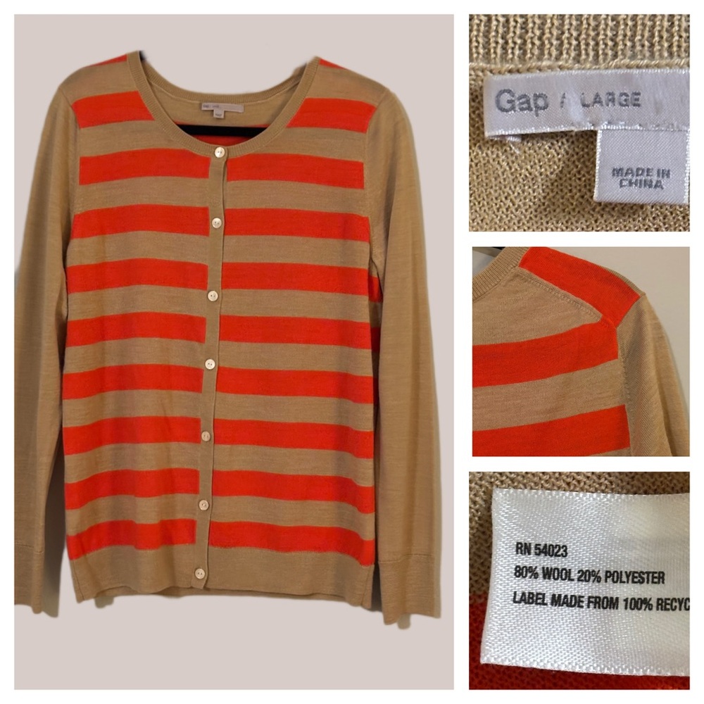 GAP Women's Cardigan - Orangey Red and Tan Stripes